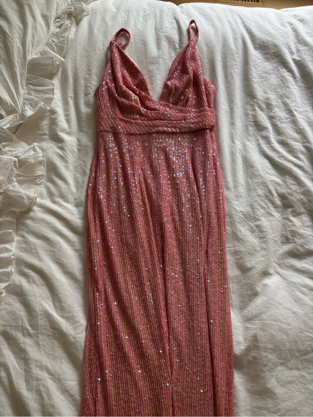 Mac Duggal Rose Pink Sequin V-Neck Prom Gown